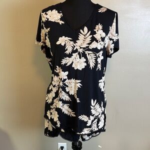 Soma Cool Nights Floral Black Cream Gold Sleepwear Pajamas Sz L NWOT